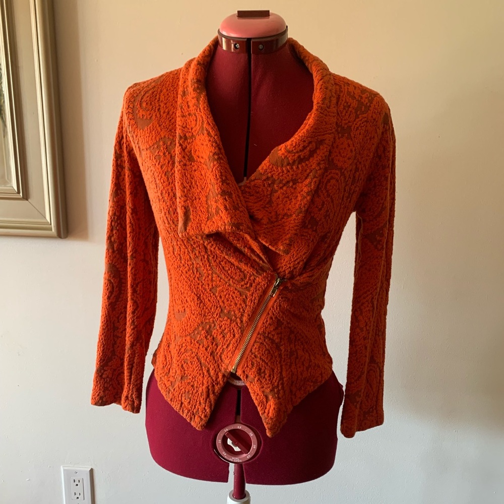 ANTHROPOLOGIE ORANGE JACQUARD JACKET/BLAZER